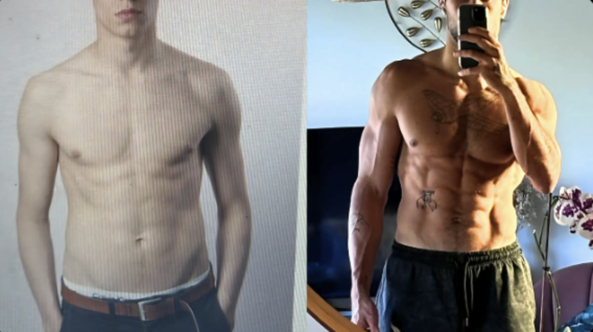 Transformation d'un client, buste avant et après le protocole.